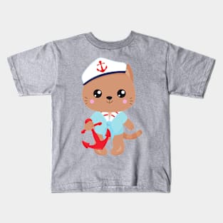 Sailor Cat, Sailor Hat, Cute Cat, Boat Captain Kids T-Shirt